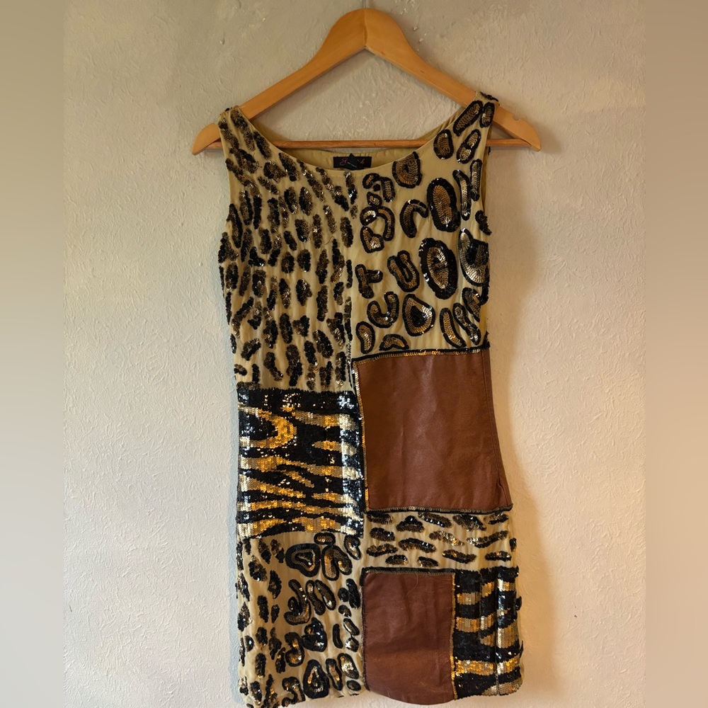 Y2K G Lish Leopard Print Sequin Dress‎ size Small